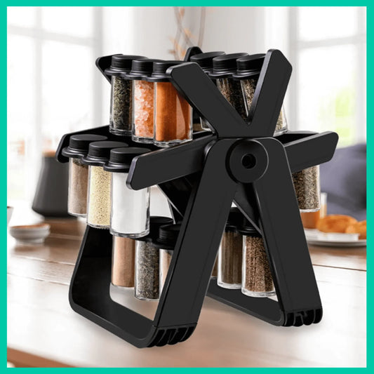 رف توابل دوار للمطبخ - مع 18 برطمان منظم